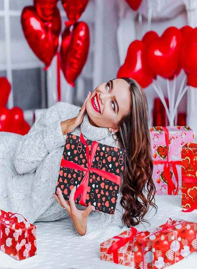 Boerni Romantic Love Wrapping Paper For Men Women, 6 Sheets in 6 Designs Included Red and Pink Rose hearts balloons, 20 x 30 inch Per Sheet Folded Flat for Wedding Anniversary Valentine's Day Mother's Day, - Image 5